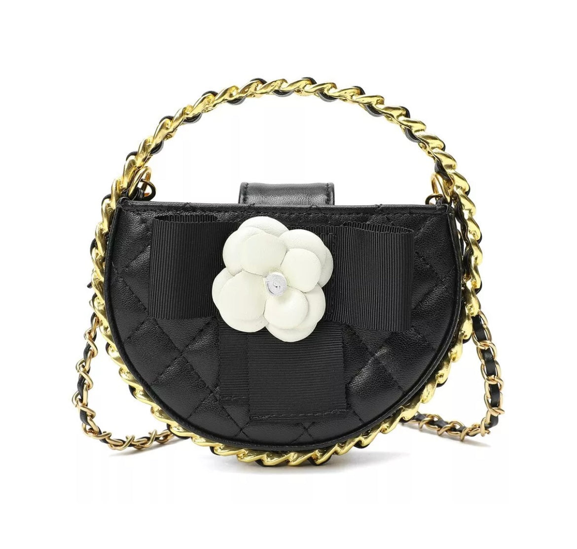 PARIS MINI-LEATHER BOW BLACK/GOLD BAG