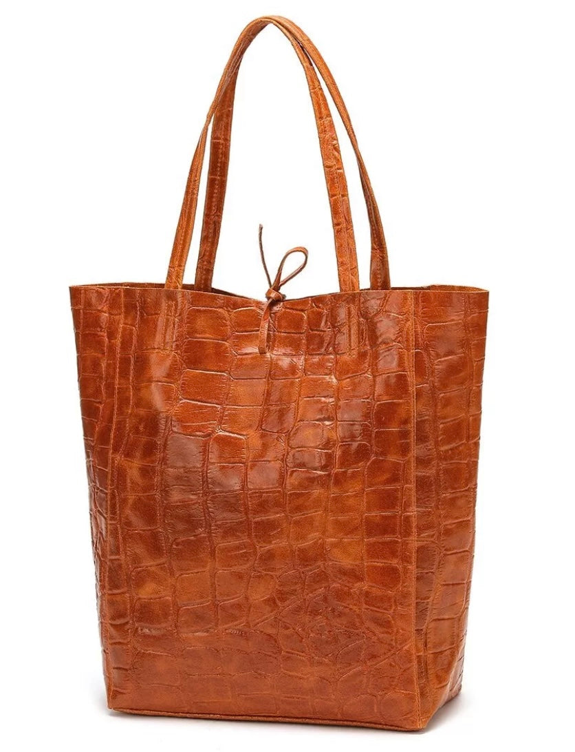 WOMEN’S CROC-EMBOSSED LEATHER TOTE