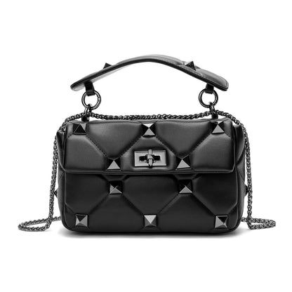 Quilted & Studded Sheepskin Leather Shoulder Bag