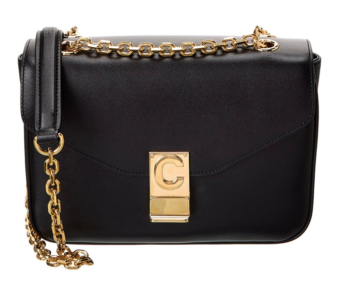 Celine C Medium Black Leather Shoulder Bag