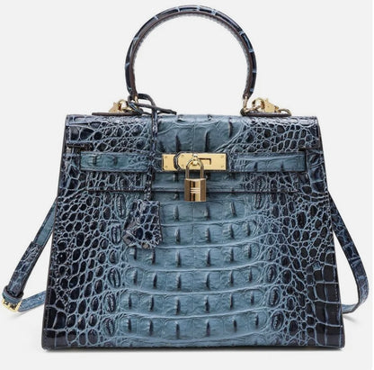 Paris Alligator Embossed Leather Shoulder Bag