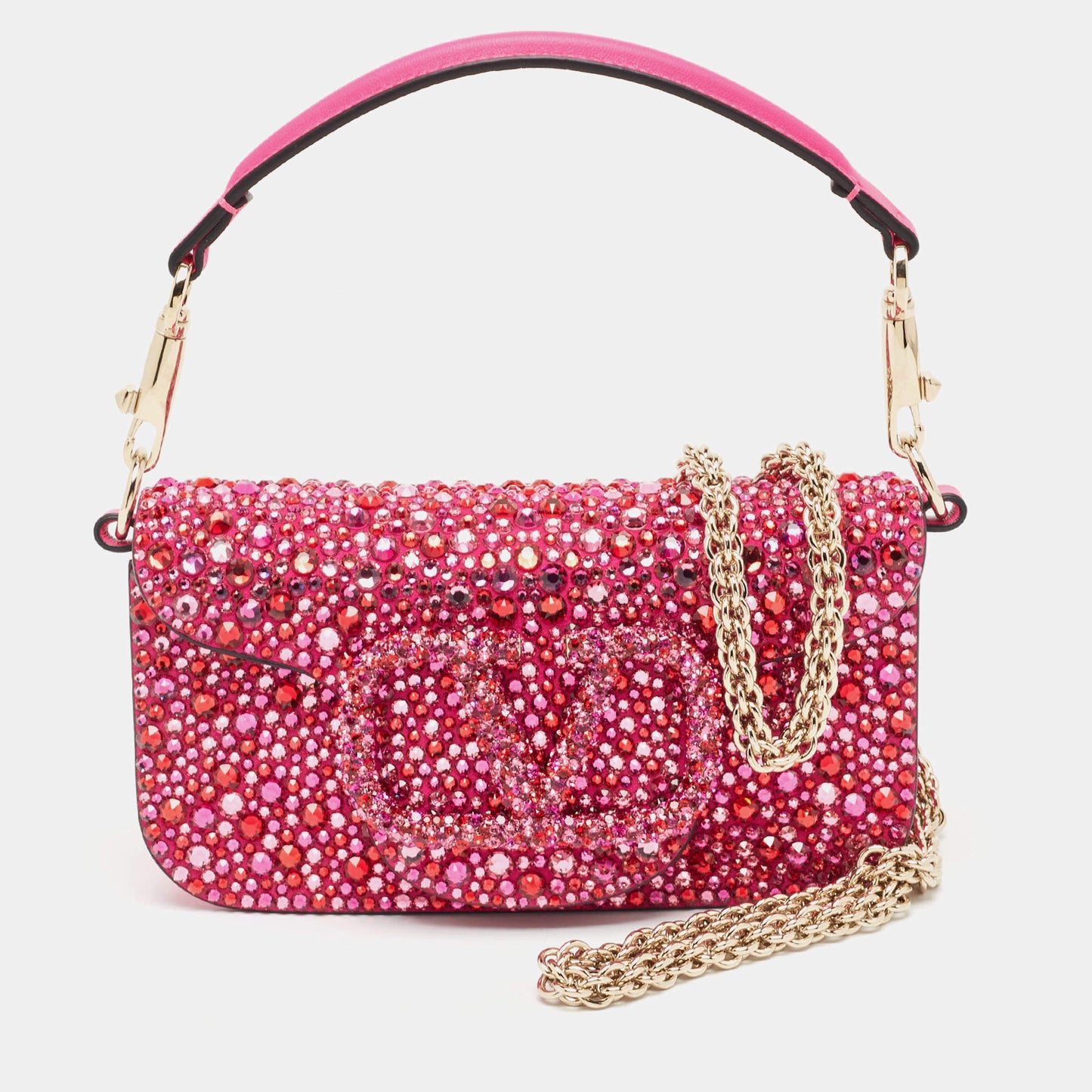 Valentino Magenta Crystal Embellished Small Loco Shoulder Bag