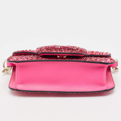 Valentino Magenta Crystal Embellished Small Loco Shoulder Bag