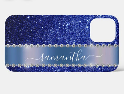 Blue Glittery Personalize Phone Case